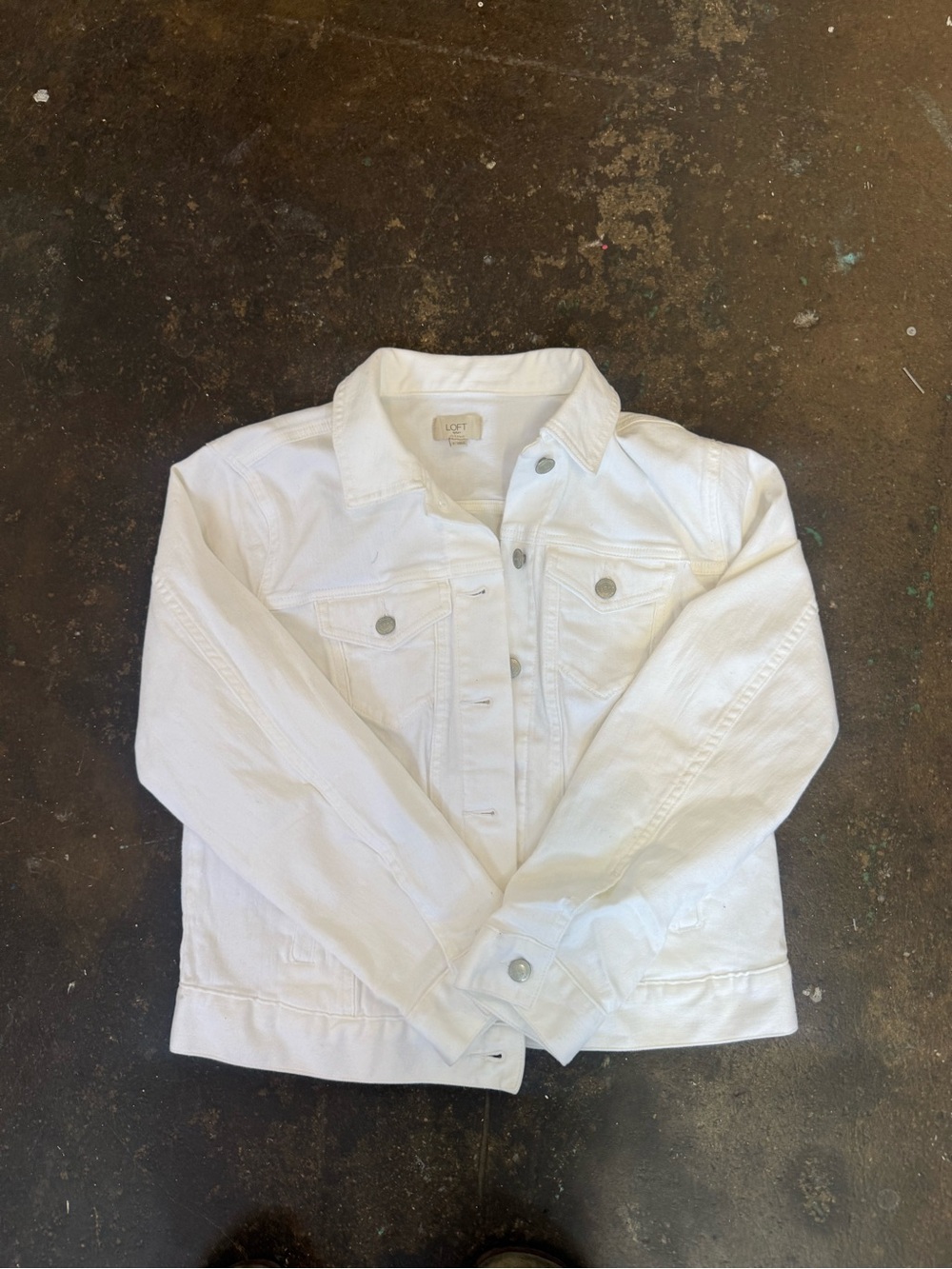 LOFT White womens Denim Jacket with Button Front